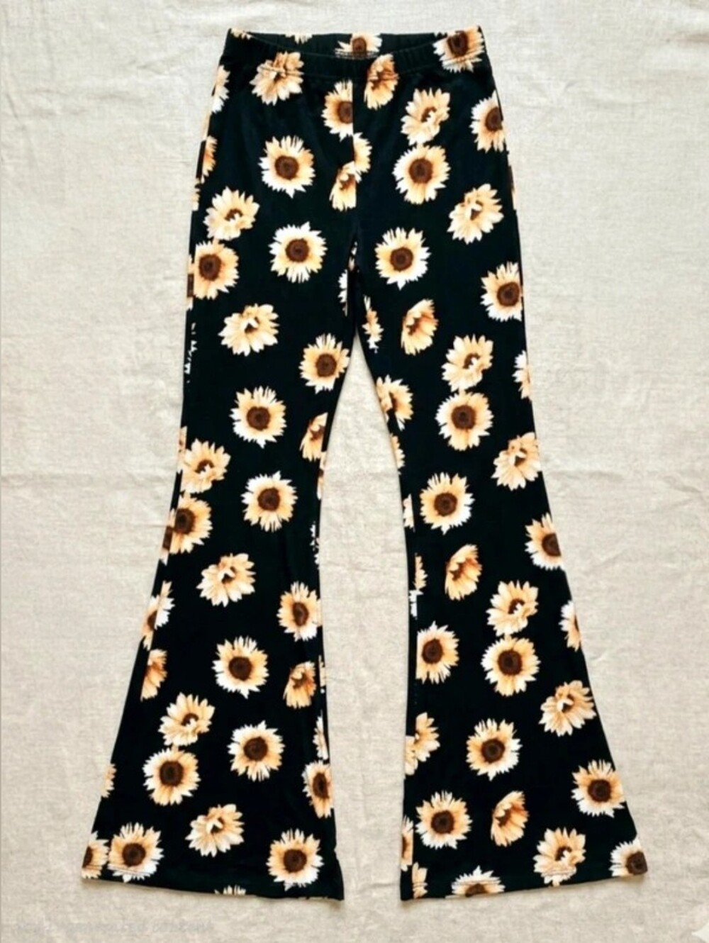 Sunflower Print High Waisted Flare Pants Size Small Soft Boho Summer Bell Bottom